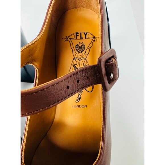 Fly London ERIL Platform Pumps Cognac & Navy Leather Retro 70s Chunky Heel 38 - Picture 6 of 11